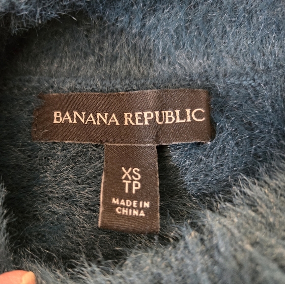 BANANA REPUBLIC Dark Teal Fuzzy Sweater with Gold Button Shoulder Detail.Size XS - Picture 7 of 9
